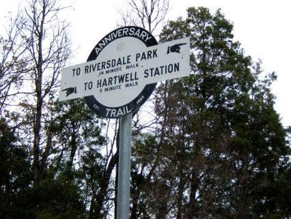 Parts of the former Outer Circle Railway have been converted into walking and cycling tracks.This sign is from the 'Anniversary trail'.jpg