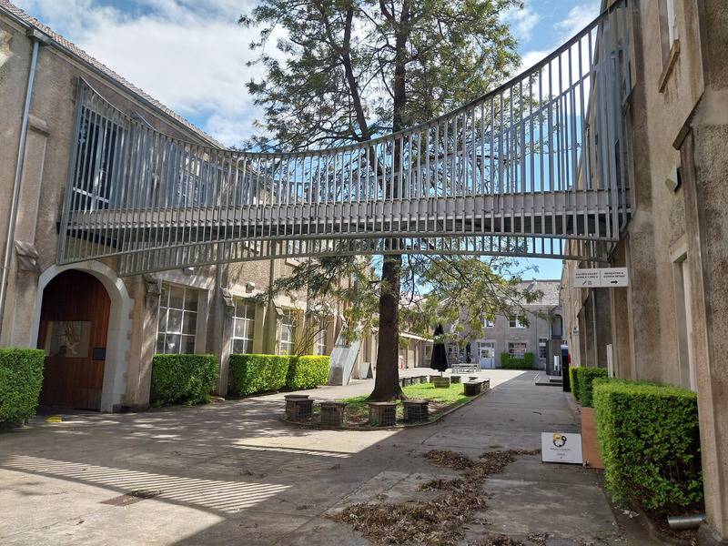 Courtyard of Sacred Heart complex looking north Oct 2024