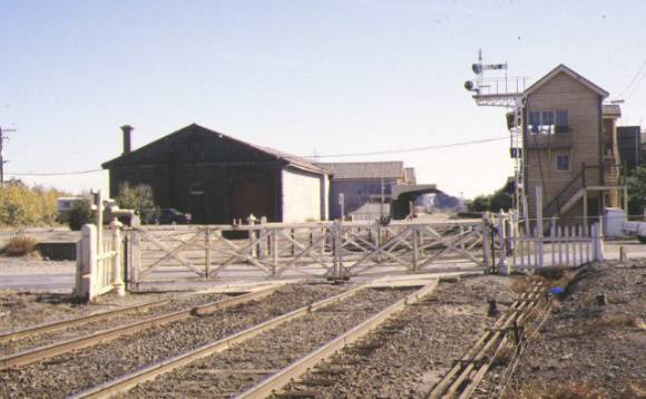 Railway Station Goods Shed & Water Tower Station Street Kyneton Signal Box & gates April 1994