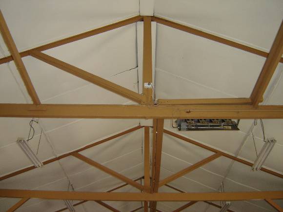 H1343 Interior - roof truss at east end of hall with missing strut.  Dec 2006.