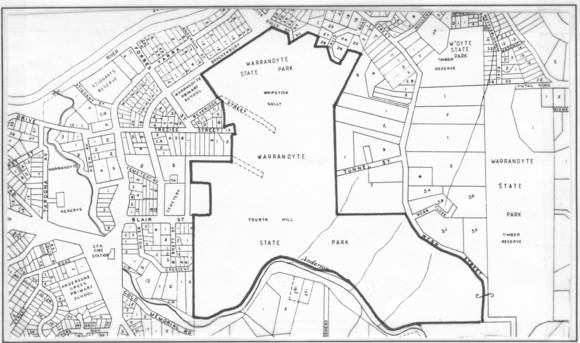 22683 Locational plan of Fourth Hill & Whipstick Gully Mining Areas, Warrandyte