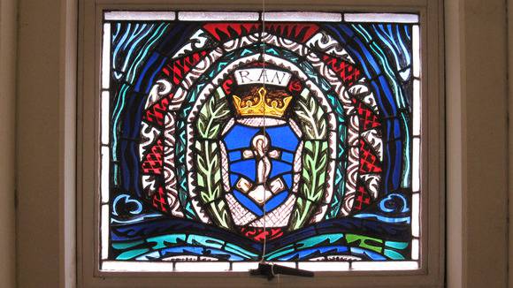 Burwood Uniting Church [formerly Methodist], war memorial detail of RAN badge, David Taylor Kellock 1950