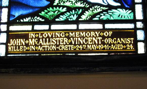 Brunswick Christ Church Anglican Jesu Joy inscription, Mathieson & Gibson cartoon, made by Brooks, Robinson & Co. 1952