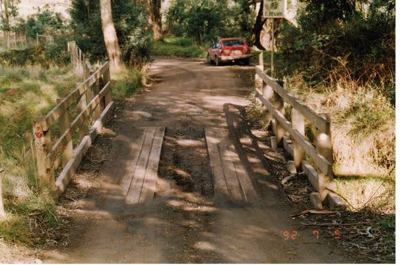 Timber Trestle Bridge Arthurs Creek Eagles Nest Rd Colour 1 - Shire of Eltham Heritage Study 1992