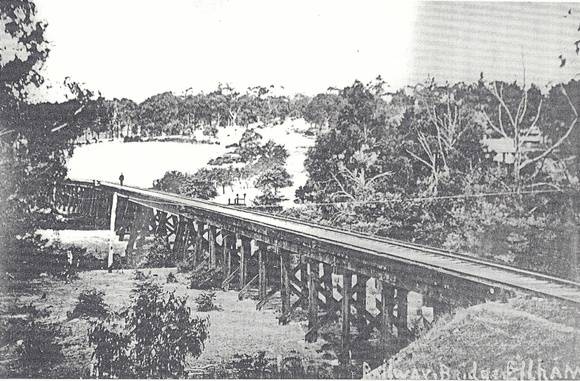 Railway Timber Trestle Bridge, Panther Place Black & White - Shire of Eltham Heritage Study 1992