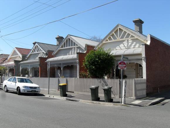 The houses viewed from the south (no. 91 at far right)