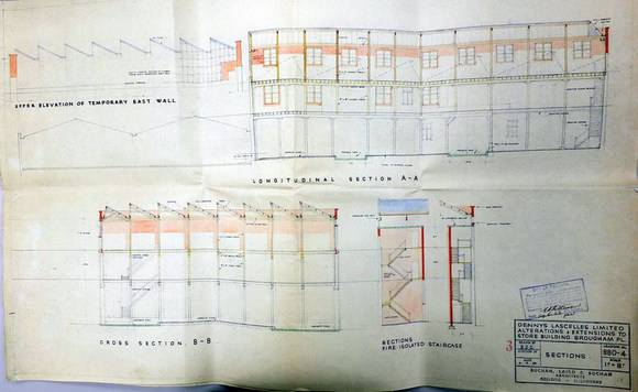 Fig 10. Buchan Laird & Buchan, Section drawings, proposed additions to Dennys Lascelles Ltd, 4 May 1953.