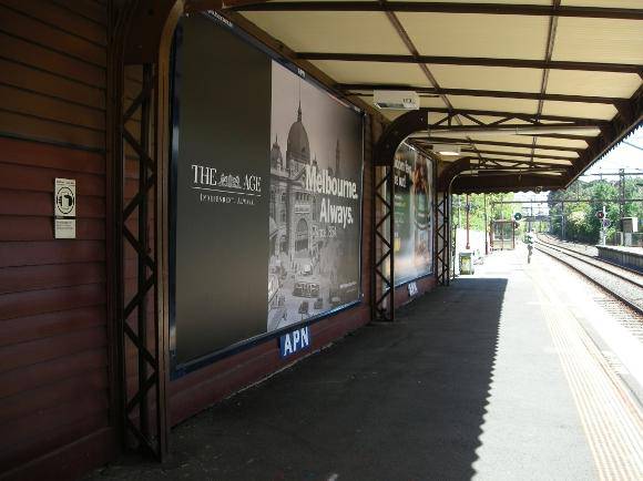 Looking south beneath the Platform 1 cantilever-truss canopy