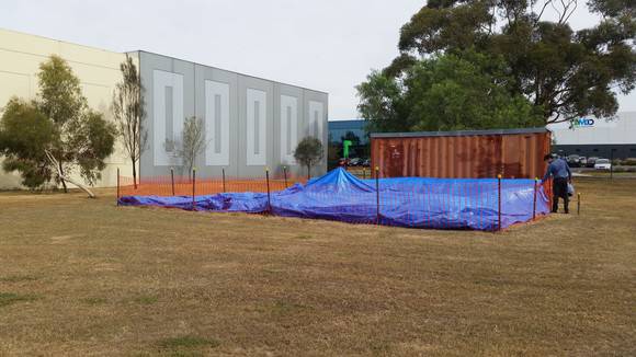 View of prefabricated building in dismounted state May 2018 at Harrick  Road