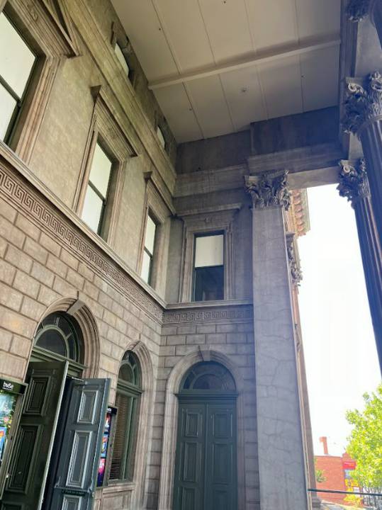 2023. Inside entrance portico, view of Corinthian column.