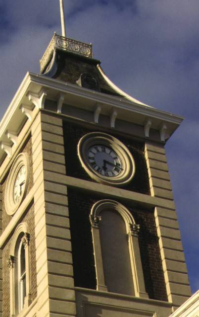 austin hall & terrace complex yarra & mundy streets south geelong detail of clock tower mar1995