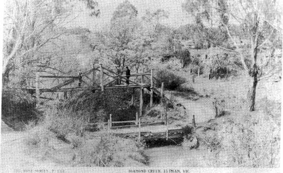 29 - Timber Trestle Road Bridge over Diamond Creek - Similar Bridge over Diamond Creek photographed during the early/mid 20th Century - Shire of Eltham Heritage Study 1992
