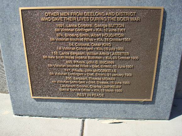 Boer War Monument   Kardinia Park   Plaque  No 8