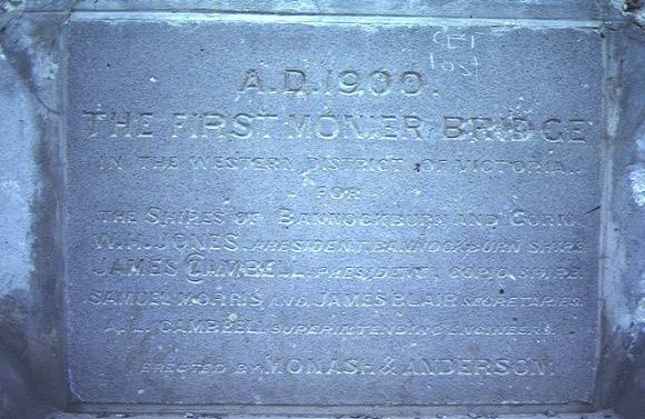bridge over moorabool river fyansford dedication stone jul1984