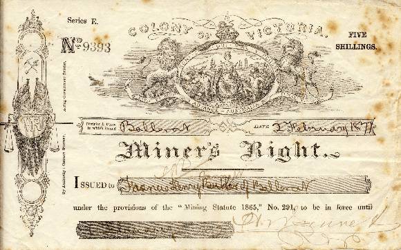 H2112 Miners Right Ballarat 1877