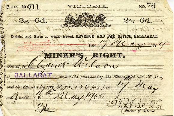 H2112 Miners Right Ballarat 1899