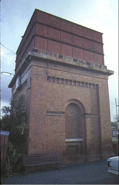 elmore railway station & water tower water tower front view