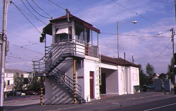 1 tramway signal cabin waiting shelter & cenveniences swanston street malbourne stair view jan1998