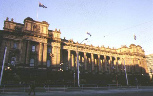 1 parliament house grounds works & fences spring street melbourne front view