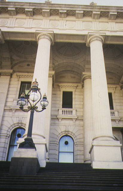 parliament house grounds works & fences spring street melbourne front column elevation