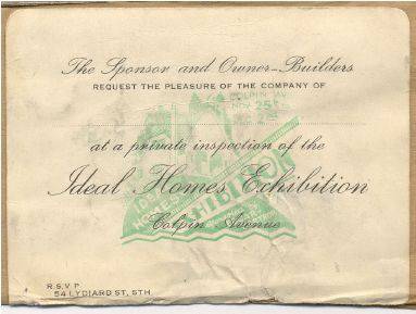 Figure 2.16: Invitation for a private inspection of the Ideal Homes Exhibition, Colpin Avenue, 1933. - 
Ballarat Heritage Precincts Study, 2006
