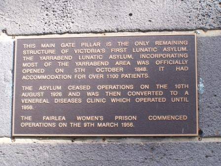 Yarra Bend Lunatic Asylum site - Plaque